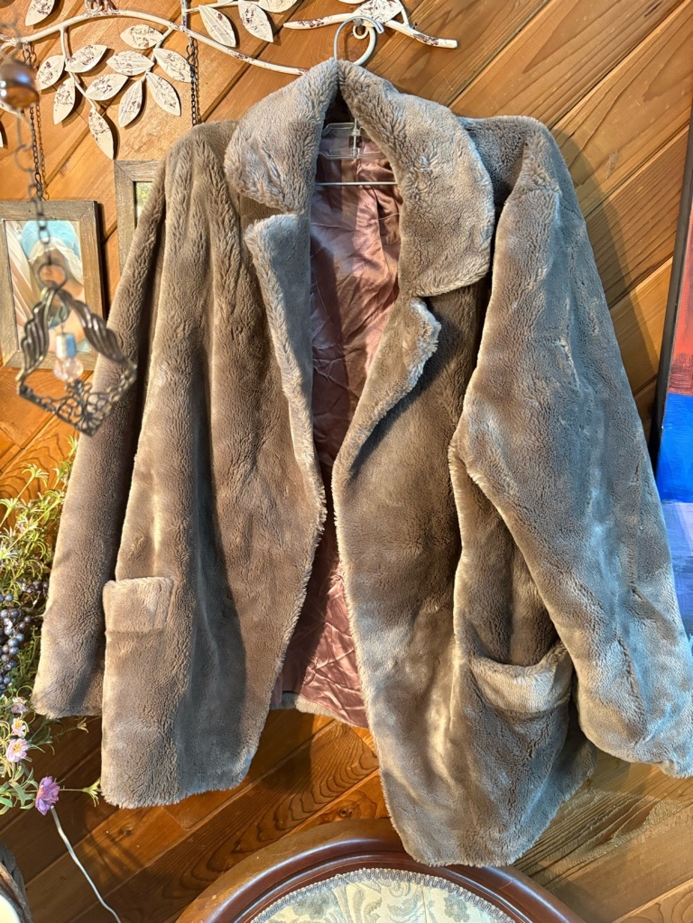 Cozy Plush Teddy Jacket in Taupe Brown